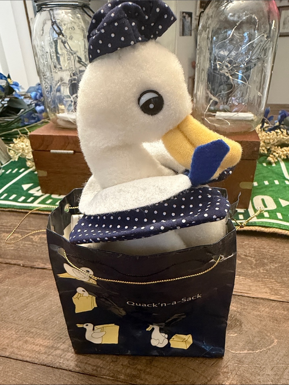 Vintage 1980s Caltoy Quack n a Sack Sailor Plush Duck in Original Bag EUC
